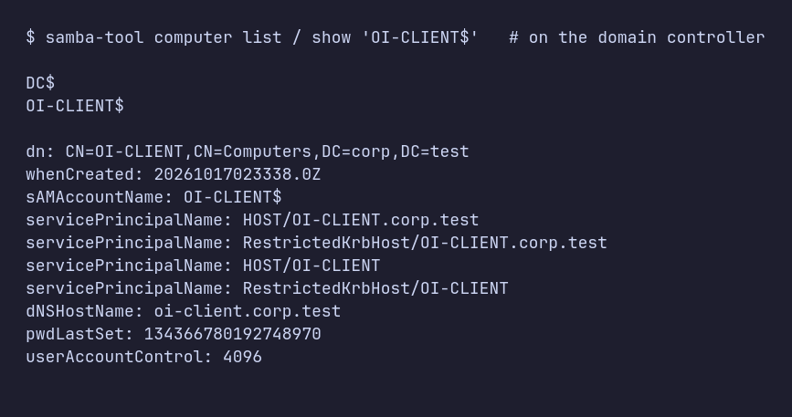 Computer account in the directory