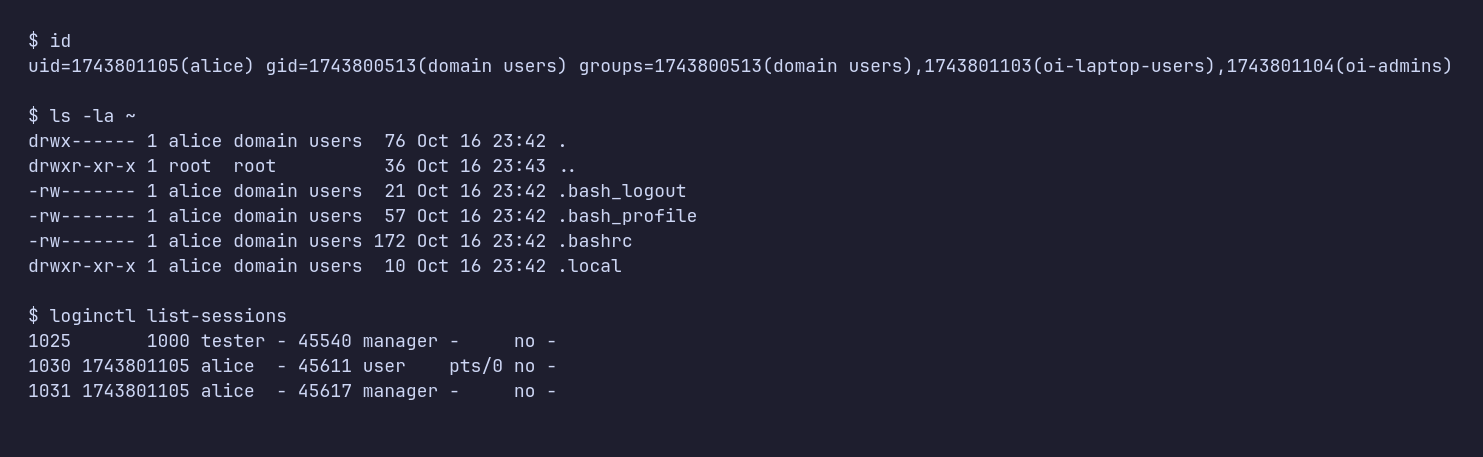 A directory user's session on the laptop